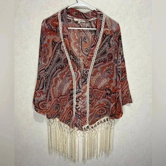 MISS ME Beach Sheer Floral Fringe Sundress Cover-up Kimono Size Small (A3) - Picture 1 of 8